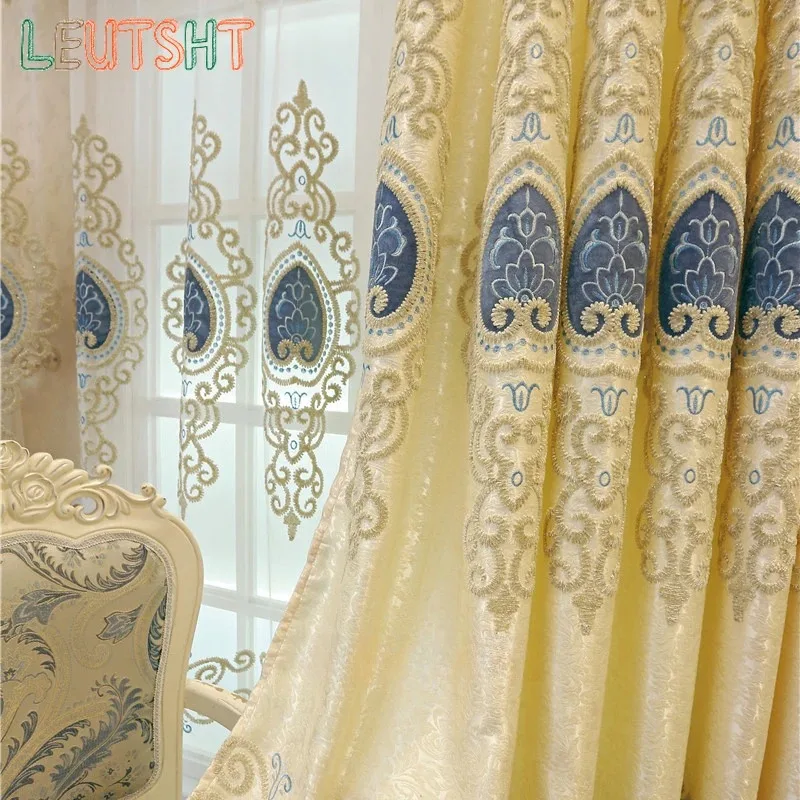 European Chenille Embroidery Luxury Curtains for Living Room Bedroom Villa Window Blackout Elegant Set Custom Valance DecorTulle