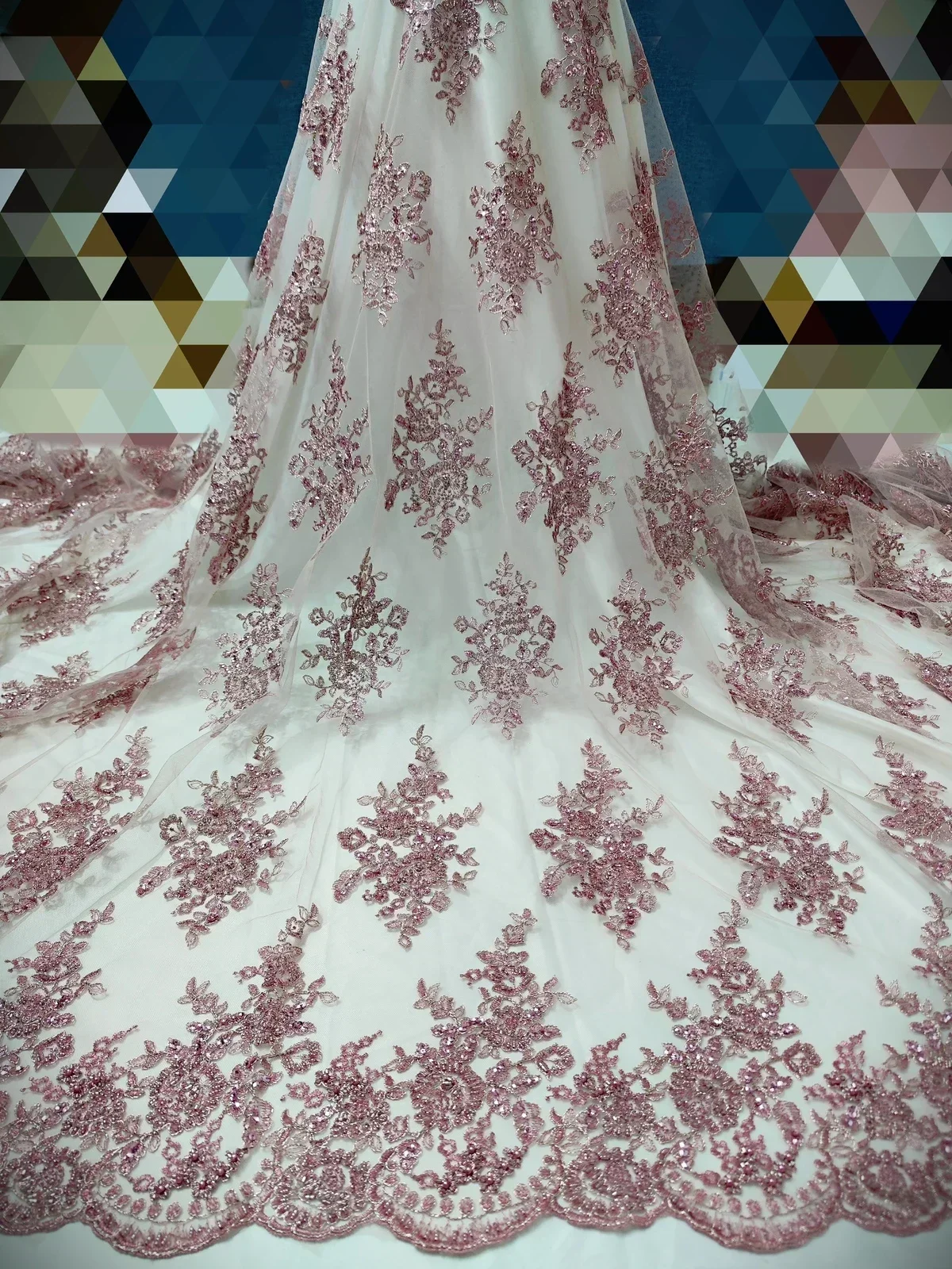 African Handmade Beads Lace Fabric 2024 High Quality Nigerian Sequins French Tulle Fabric Material For Wedding Party PWH23109