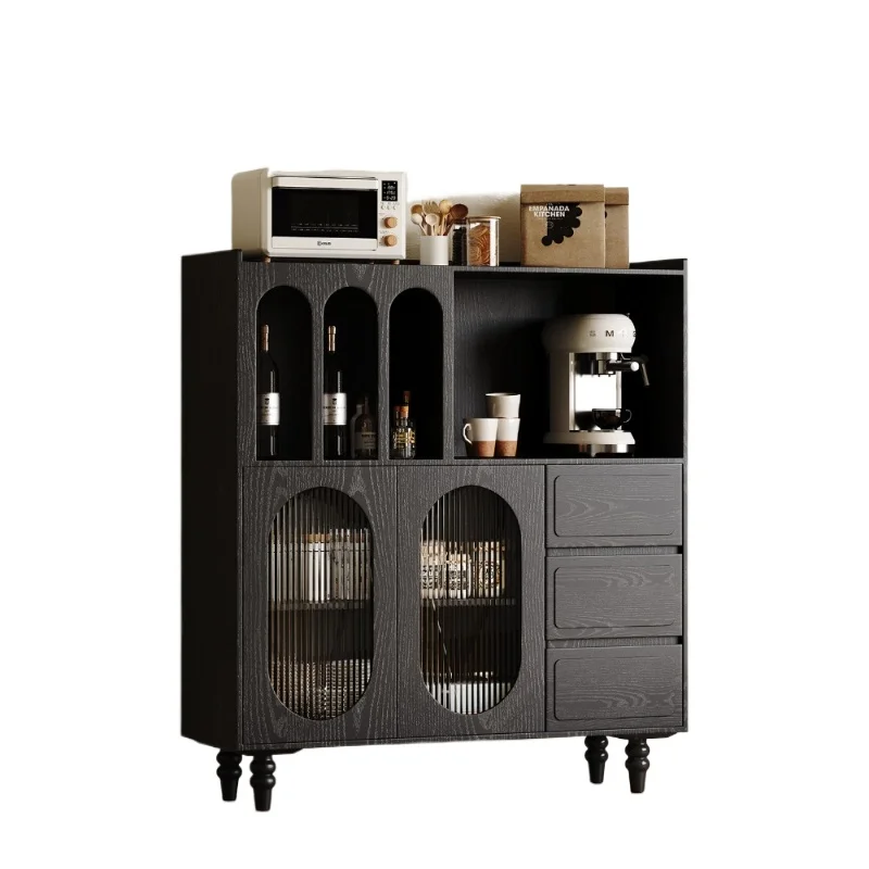 

French retro dining side cabinet, light luxury and high-end living room black storage coffee cabinet for home use