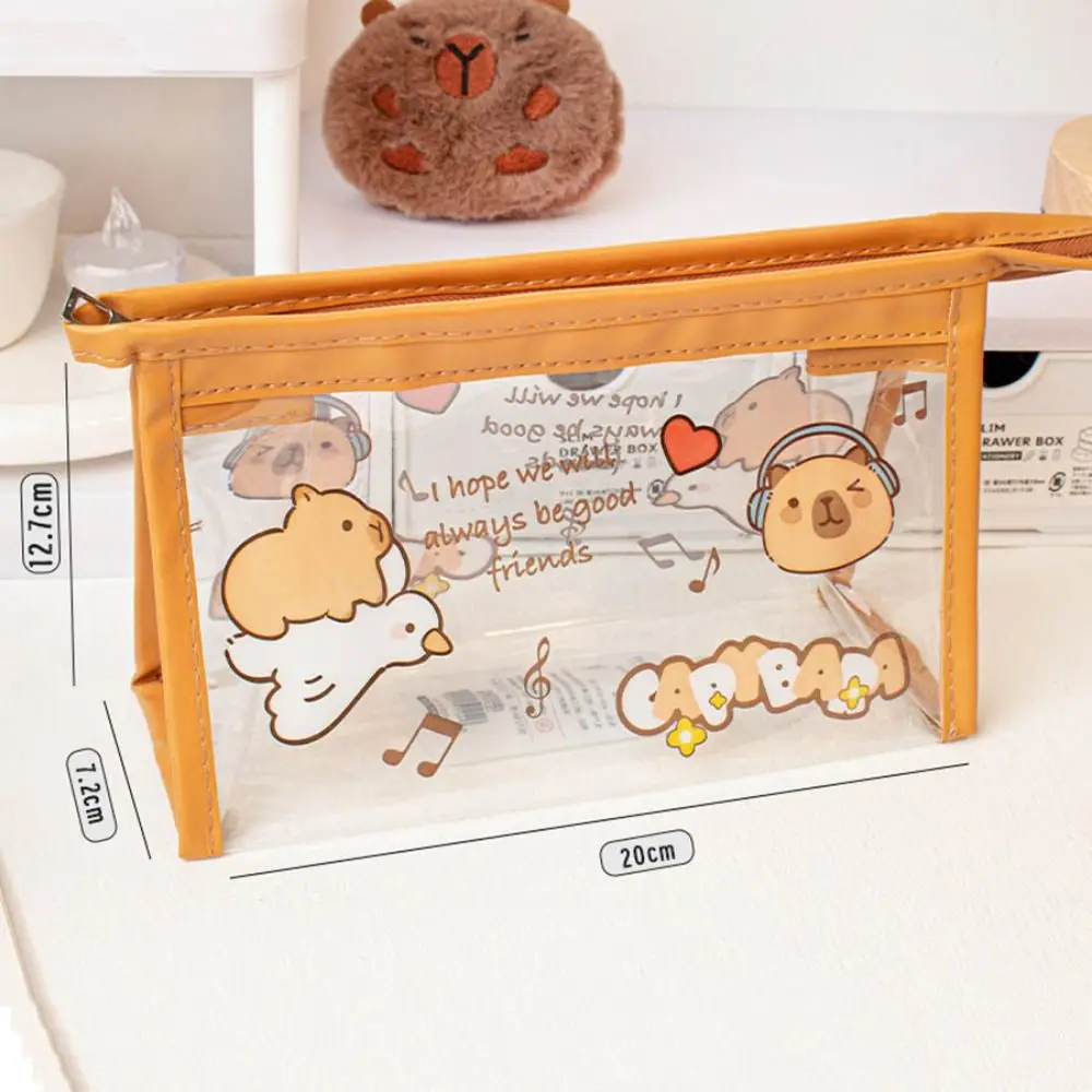 Triangle Capybara Pencil Case Panda PVC Stationery Storage Pouch Transparent Window Large Capacity Stationery Organizer