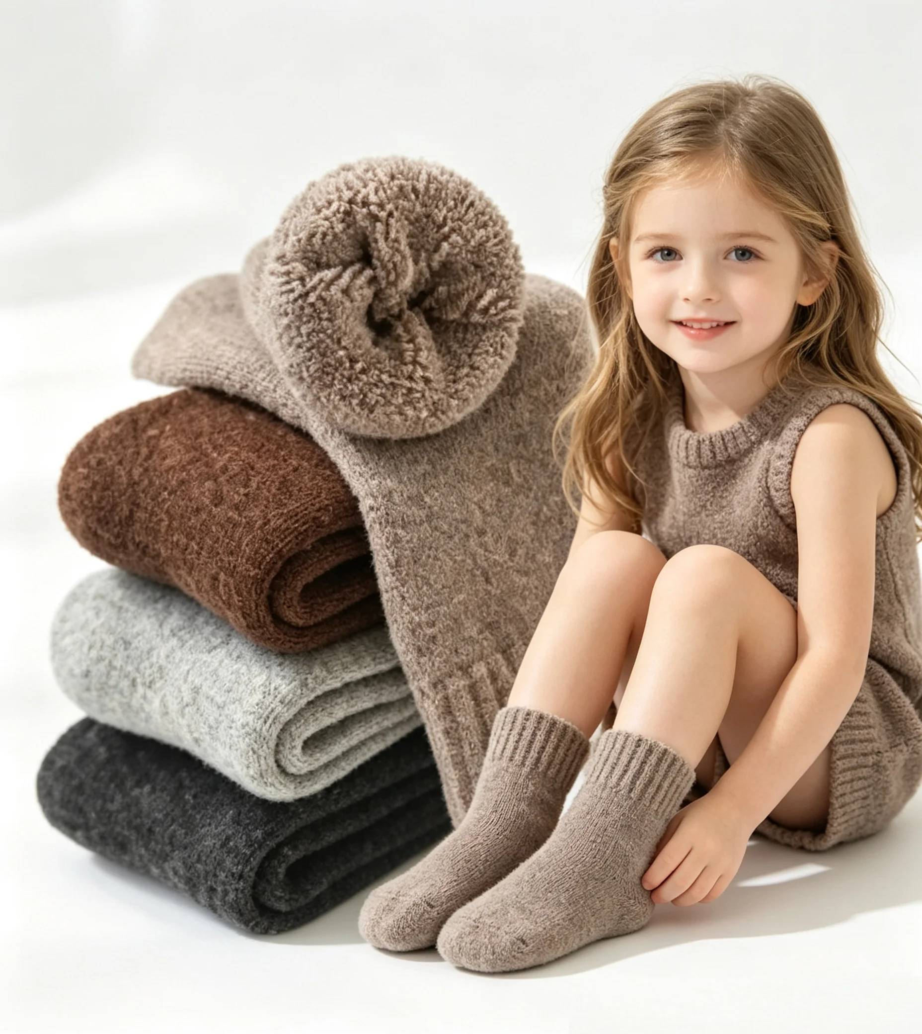 2-12Years Old Children Boys Girls Merino Wool Blend Hiking Socks Winter Thermal Warm Thick Cozy Cushion Boot Crew Socks