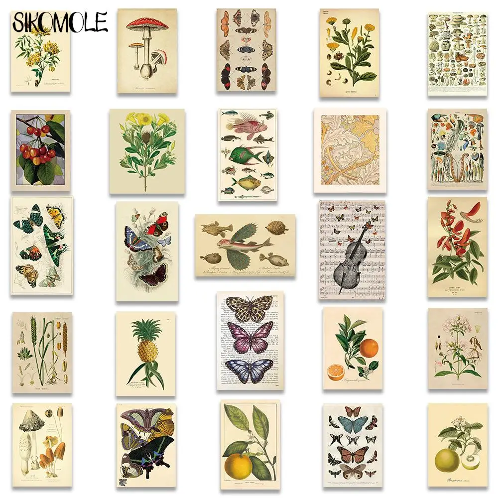 10/30/50PCS Retro Plant Insect Flower Art Stickers Mushroom Animals DIY Kids Laptop Skateboard Suitcase Decals Graffiti Sticker