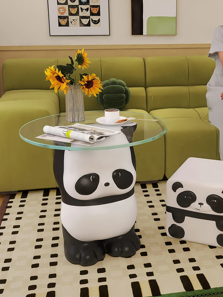 Home Decor Panda Statue Side Table Blessing Ornament Round Desktop Coffee Tables Creative Cartoon Animal Art Sculpture Tea Table