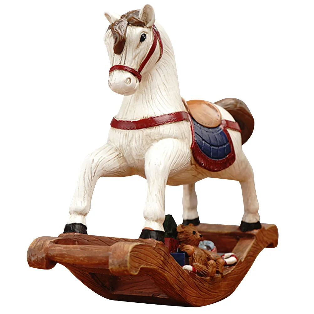 

Resin Rocking Horse Hobbyhorse Adornment Christmas Tabletop Ornament Xmas Indoor Decor Resin Hobbyhorse Shape Adornment