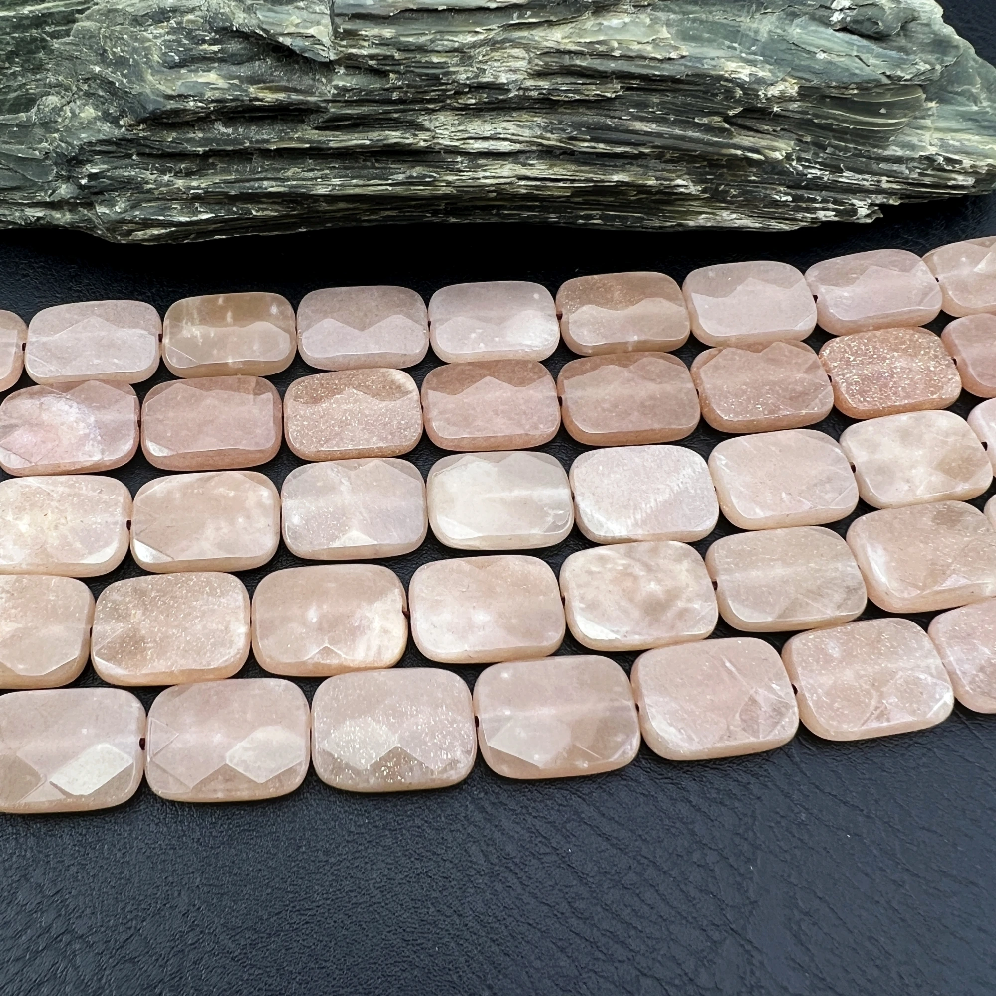 13x18MM 22PCS Rectangle Shape Natural Sunstone Peach Moonstone Slice Space Beads For DIY Bracelet Jewelry Making MY240421
