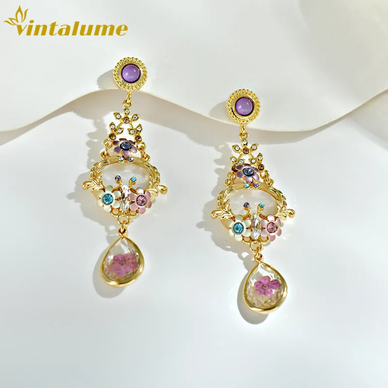 

Серьги-подвески Vintalume CZ из смолы с изящными цветами, длинные, для женщин, модные украшения, винтажные, изысканные, в дворцовом стиле, подарок