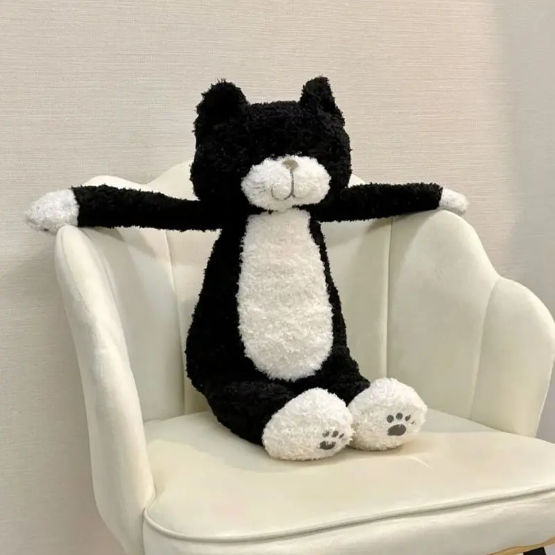 Tea Rice Cat  50-90cm  Plush Toy Black And White Splicing Plush Kawaii Cat Sleeping Leg Doll Festival Gift For Children Birthday