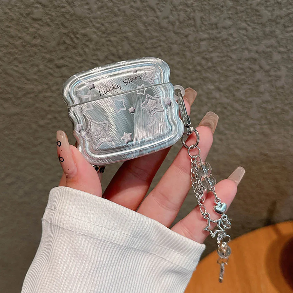 Funda con gradiente de plumas y estrellas brillantes para Apple Airpods Pro 2nd 1 2 3, funda a prueba de golpes con llavero colgante de estrella