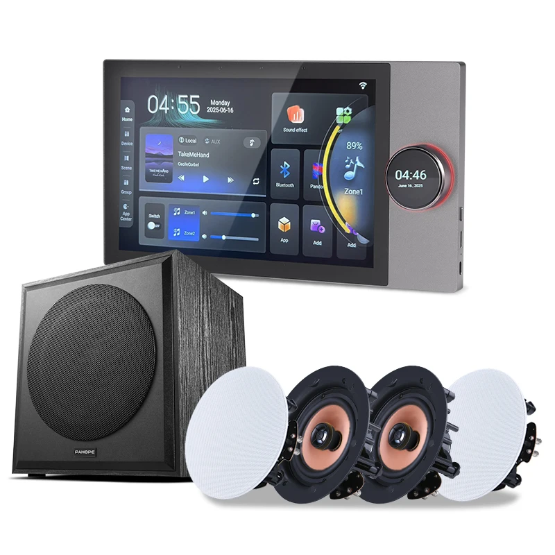 10-Inch Smart Home Background Music System 8*30W Ceiling Speaker Intelligent Central Control Panel Wall Amplifier