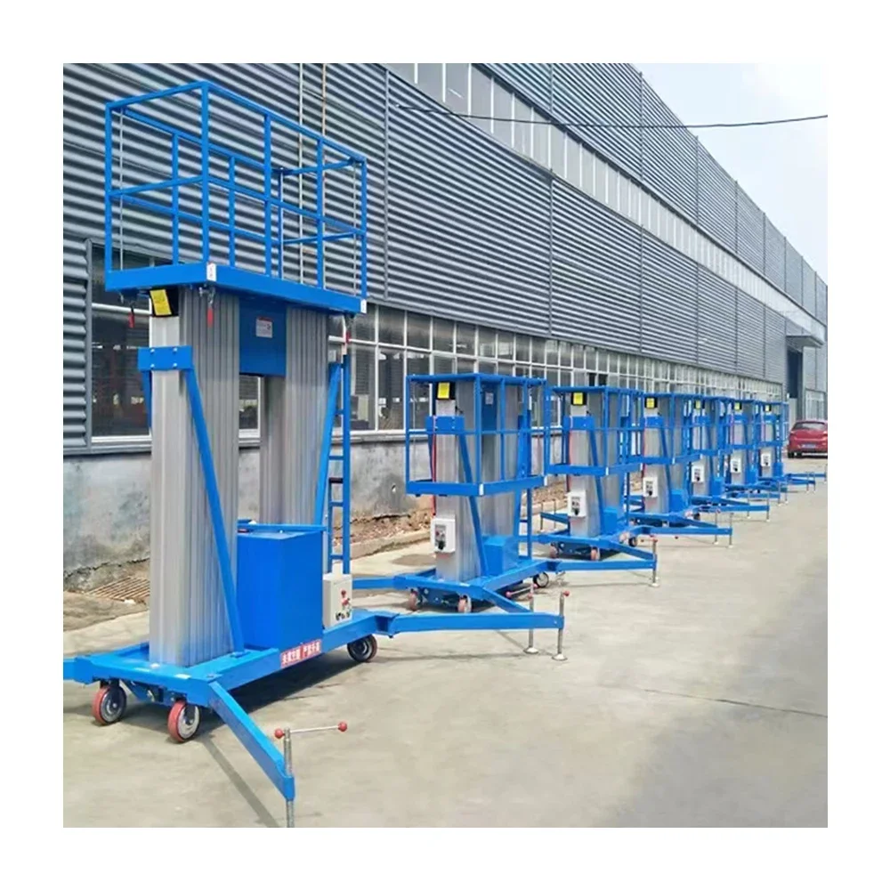 Un hombre empujan alrededor de elevación vertical 10 metros individual doble tres cuatro aluminio