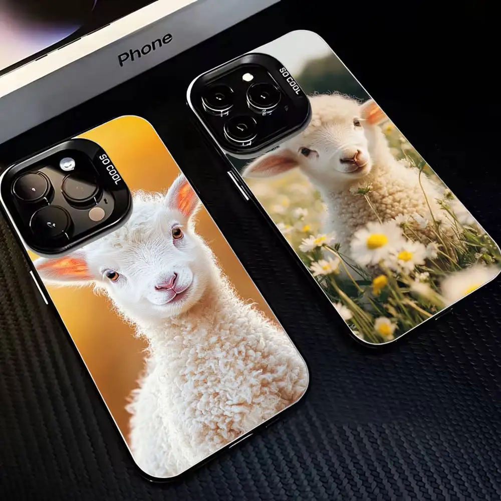 

Cute Little Lamb Angel Sheep Phone Case For iPhone 16,15,14,13,12,11,Mini,Pro,MAX Black Matte Shockproof Cover