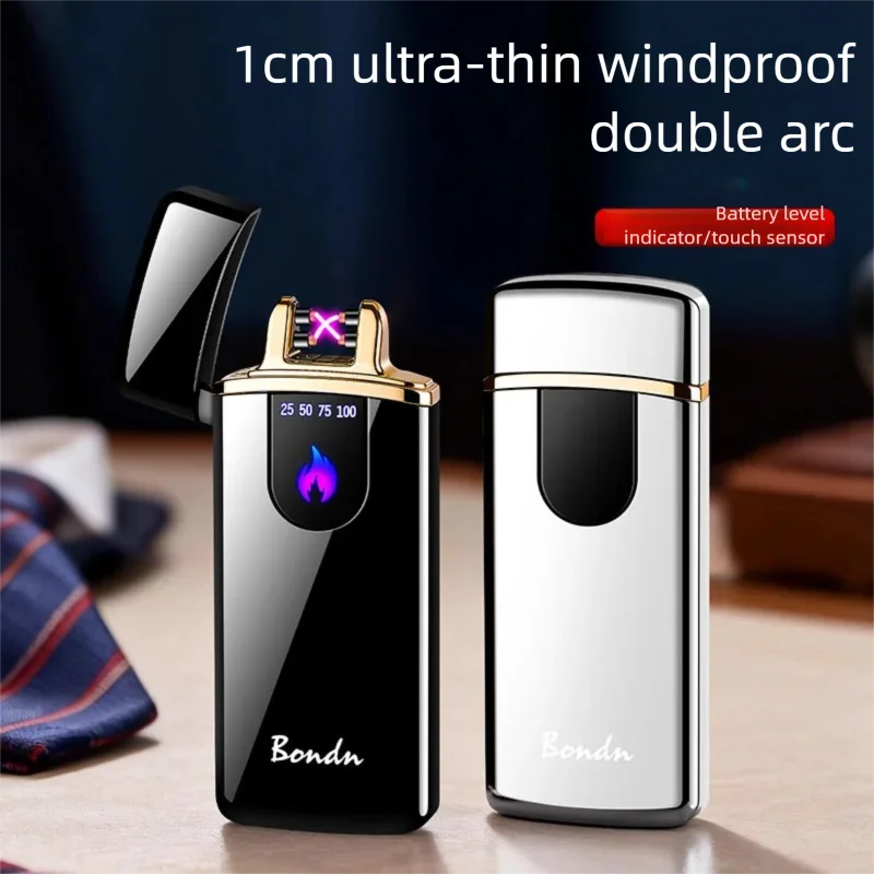 New Ultra-thin Dual-arc Induction Touch Battery Display Type-C Rechargeable Ignition Lighter, A Holiday Gift for Your Boyfriend view 3
