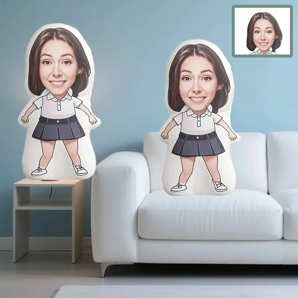 Custom Photo Doll Pillow - Personalized Double-Sided Print, Gray-Red Hoodie And Sneakers Design, Perfect Gift for Birthdays, Val