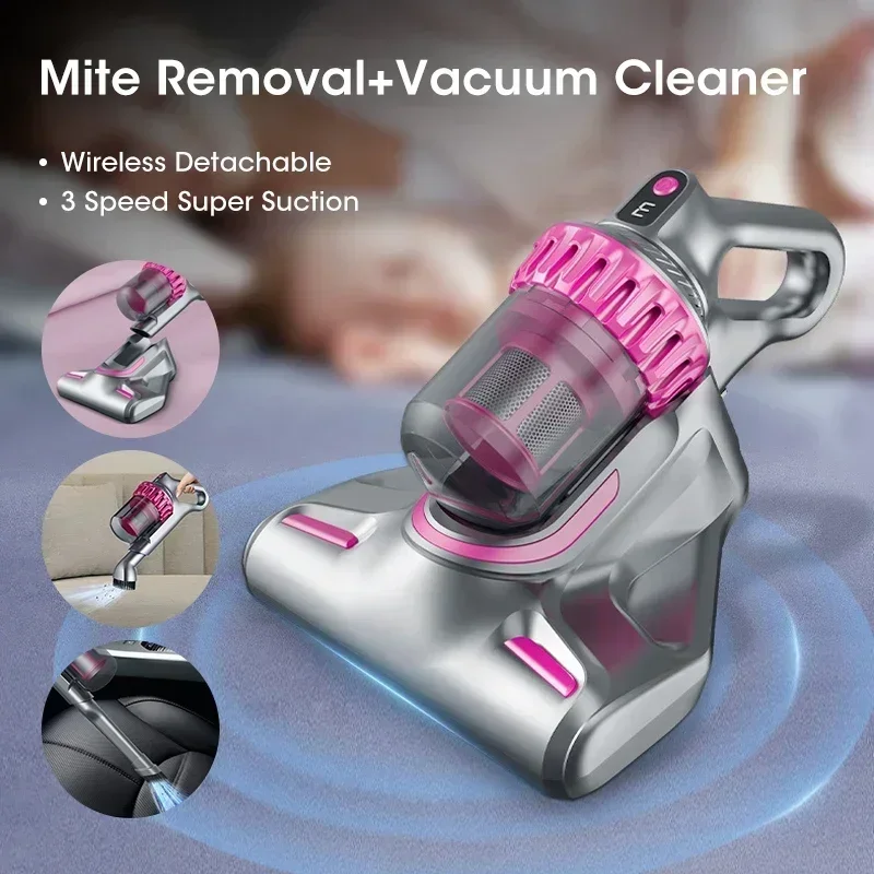 10Kpa Handheld Wireless Mite Remover Multifunctions for Remove Dust Hair Mites Hight Suction Brushless Motor Mite Remover