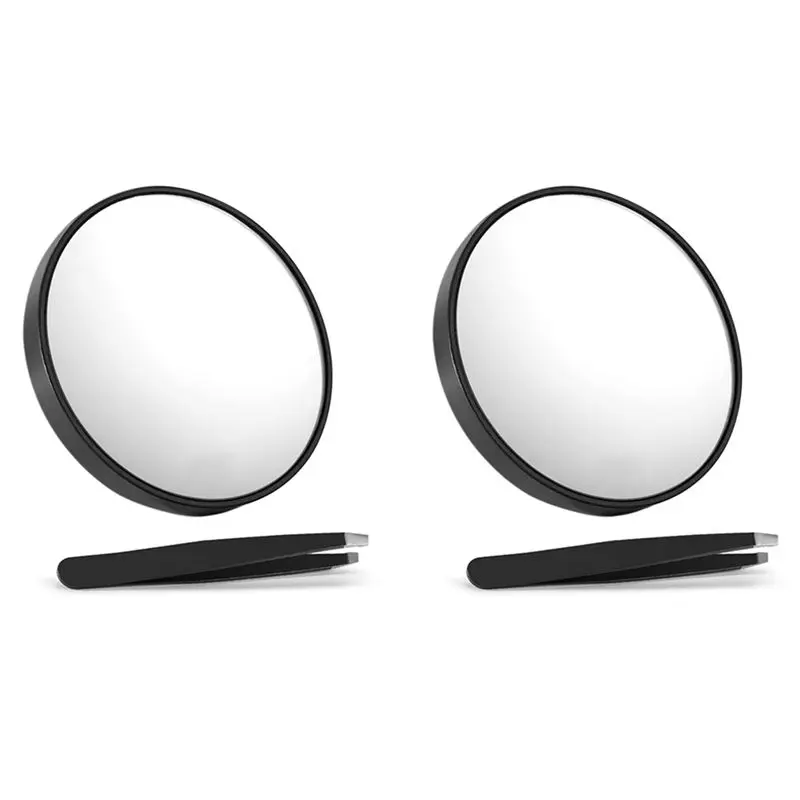ABVT-2Pcs 10X Magnifying Mirror With Tweezers Magnified Makeup Mirror With 2 Suction Cups For Grooming & Travel