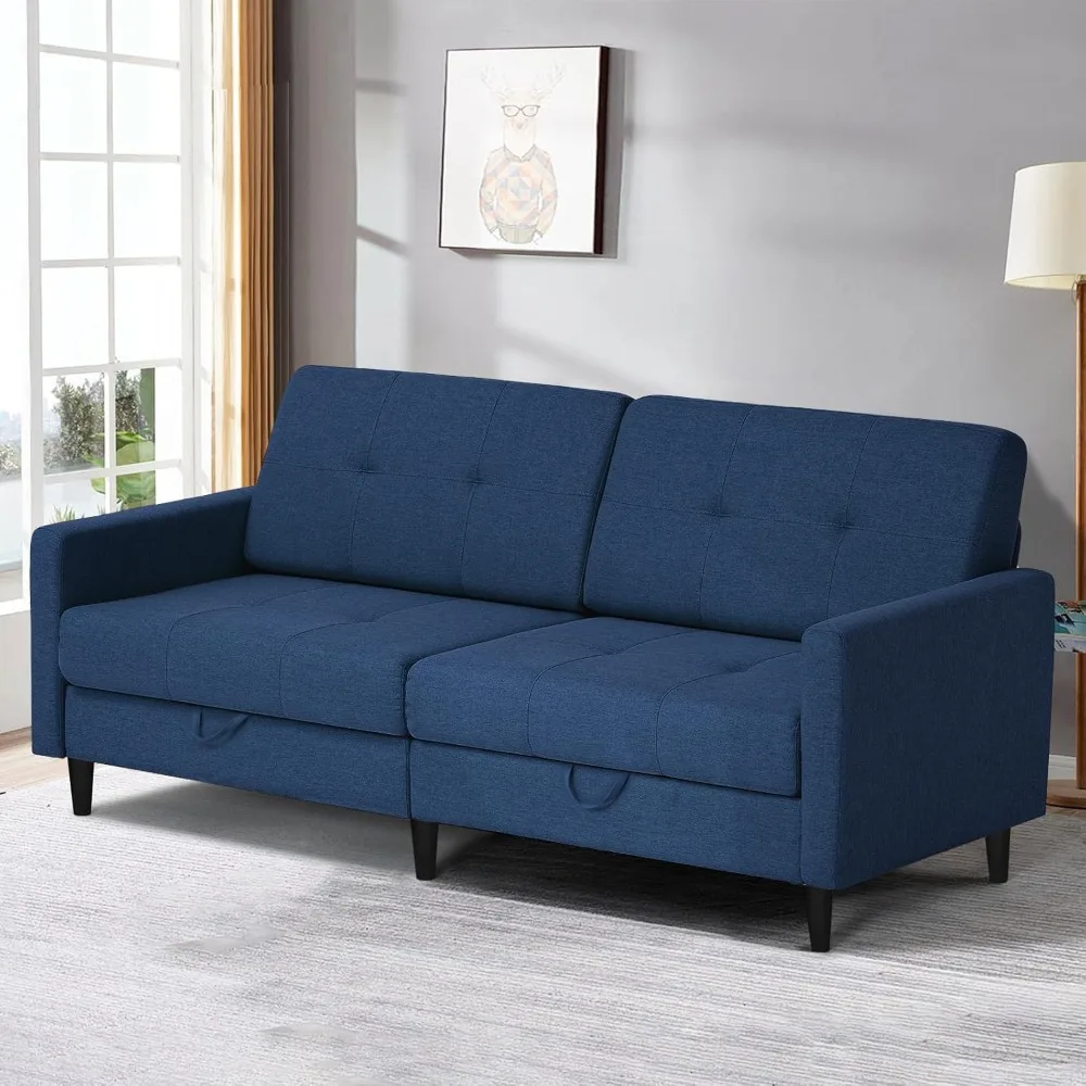 

77" Linen Fabric Sofa Bed with Adjustable Backrests, Convertible Loveseat Sofa with Storage Space, Modern Sleeper Couch