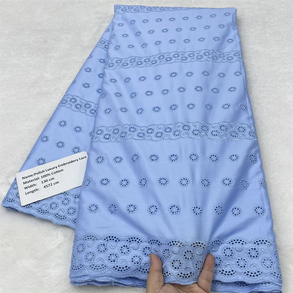 

Pure Cotton Swiss Voile Lace Embroidery High Quality White Swiss Lace 5 Yards African Polish Lace Fabrics For Women Dress Cloth