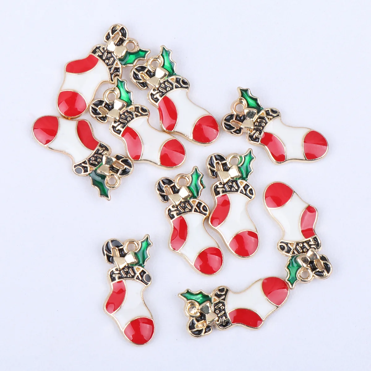 10 Pcs Christmas DIY Jewelry Accessories Ornament Xmas Enamel Charm Pendants Necklace Making Charms