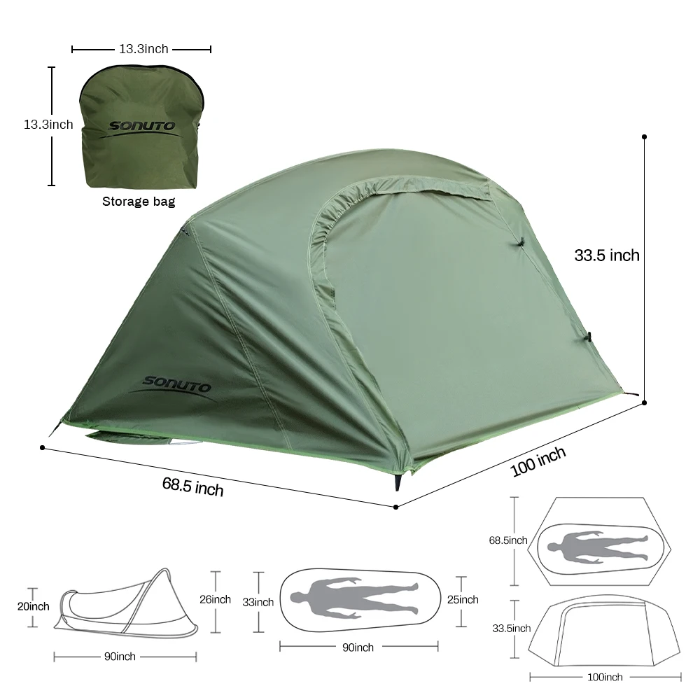 Sonuto Outdoor Single-Person Lightweight Tent Tactical Shelter Marching Bed Mosquito Net Anti-Mosquito Waterproof Field 1.89KG