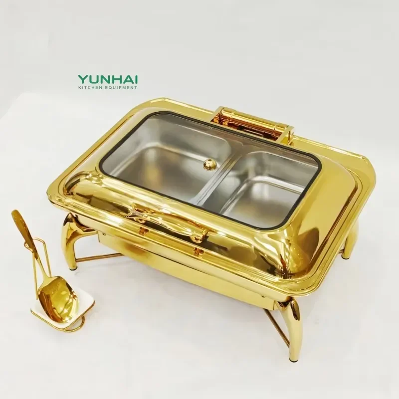 Stainless Steel Gold Glass Hot Pot Set Hydraulic Noodle Machine Luxury Buffet Equipment Catering Food Warmer for Restaurant