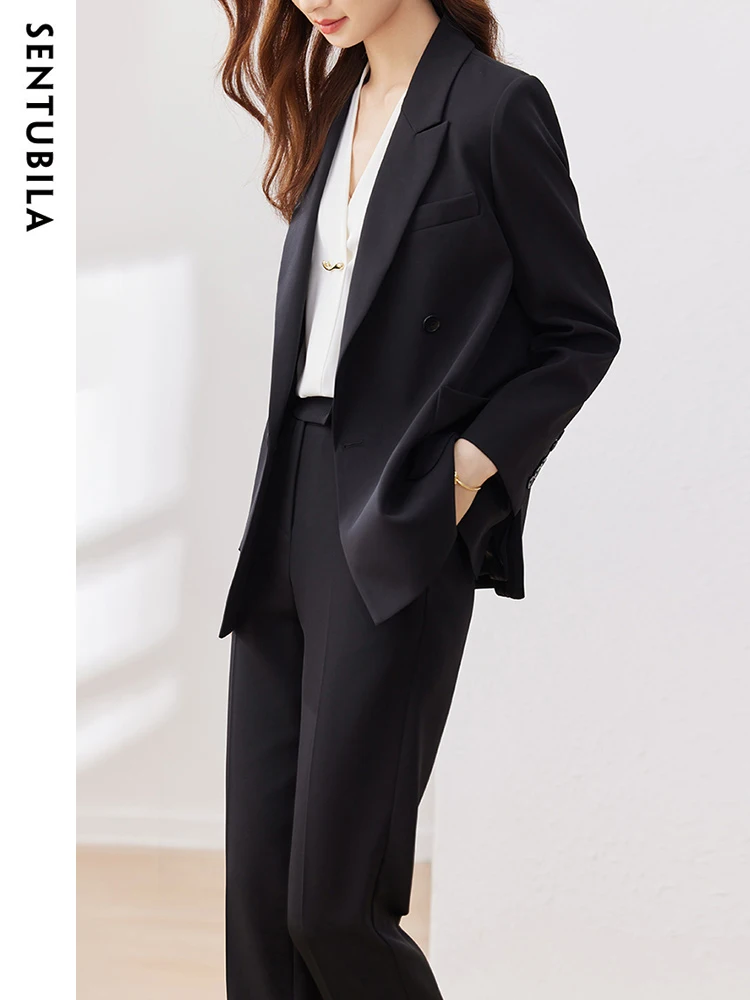 SENTUBILA Elegant Black Pant Suit Two Piece Sets for Women 2024 Fashion Busines Work Blazer Jacket and Dress Pants 133Z49711