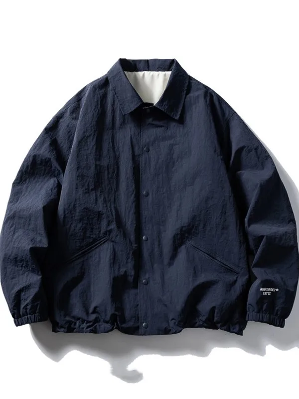 Retro Japanese Loose Casual Collar  Jacket Pure Color Simple Spring Autumn Workwear Outerwear Trendy Polyester Fiber