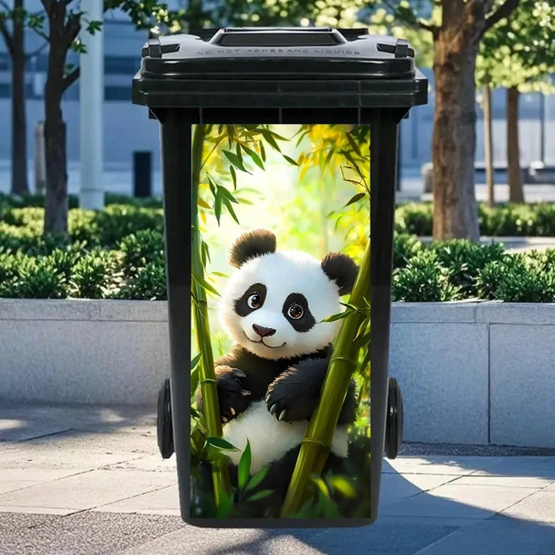 Lovely Baby Panda Bamboo Forest Vinyl Bin Stickers Sun-proof Waterproof Outdoor Rubbish Can Living Room Wall Art Home Decoration