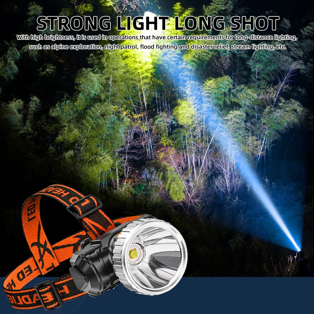 Linterna de luz superbrillante recargable por Usb, linterna frontal impermeable para exteriores, Camping, pesca, 3 modos de iluminación, Led