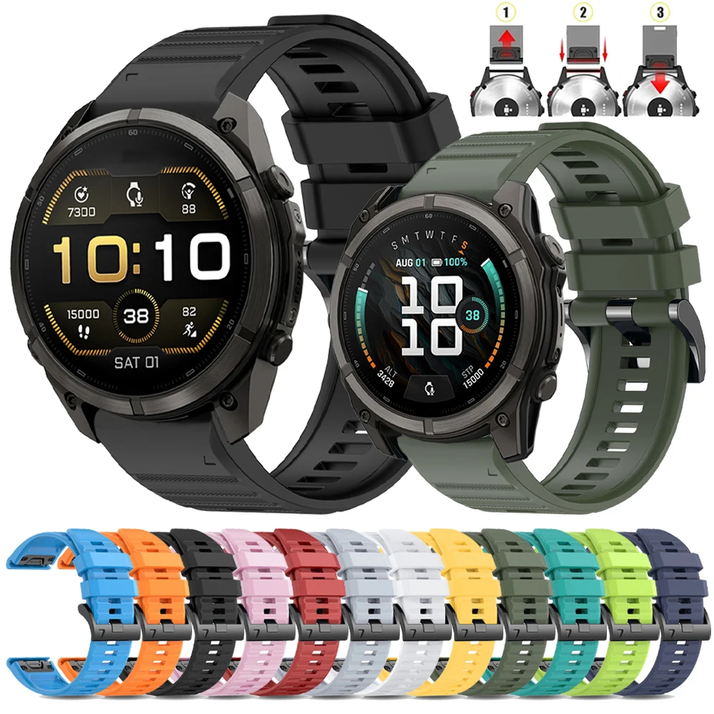 QuickFit 22/26mm Sport Silicone Watch Band for Garmin Fenix 9 9Pro-Solar 47mm 51mm/Fenix 8 E 7X 7 6X 5X/Epix/Enduro/Tactix Strap