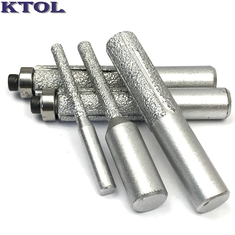 6.35/12.7mm Brazed Diamond Router Bit Flush Trimming Milling Cutter for Stone Quartz 5pcs CNC Deburring Tools Straight Endmill