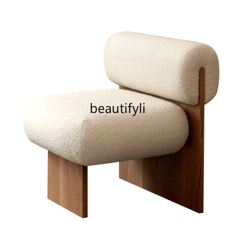 Leisure chair Lamb wool solid wood Italian retro Japanese wabi single chair designer creative modern advanced