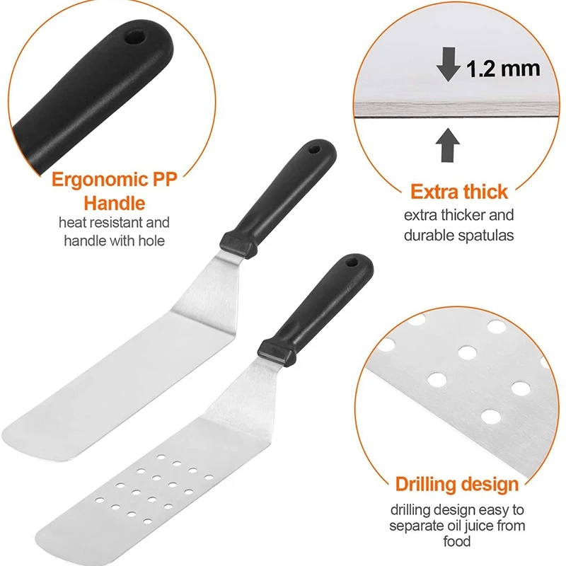 Blackstone Griddle Accessories, 14-Piece Restaurant Grade Flat Top Grill Accessories, With Spatulas& Scraper& Carry Bag