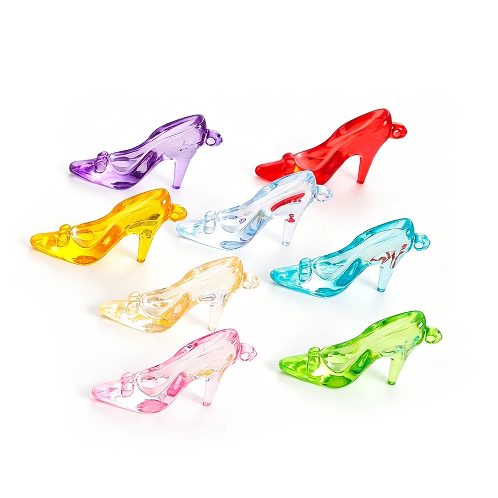 12pcs 50mm Mixed Acrylic High-heel Shoes Charms Pendant Dollhouse Figurines Miniatures DIY Jewelry Making Keychain Wedding Decor