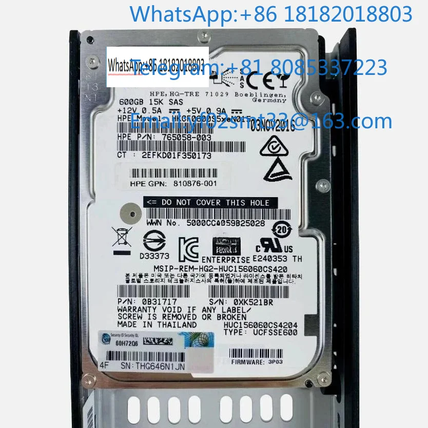 ：K2P98A K2P98B 600GB 2.5 Inch 15K RPM SAS Hard Drive 810764-001 Enterprise Storage Array Data Storage Replacement Disk With Tray