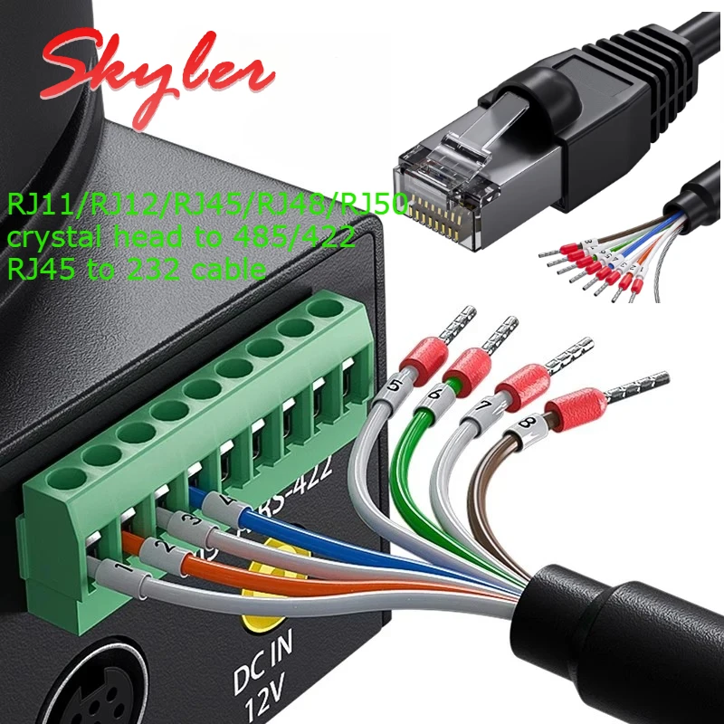 RJ11/RJ12/RJ45/RJ48/RJ50 Crystal Head to 485/422 RJ45 to 232 Connector Cable with Number Tube Solder-free Data Transmission Line