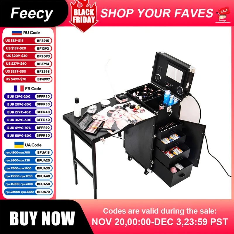 

Large Capacity Portable Nail Art Tools Storage Organizer Box Table Multifunctional Makeup Cosmetics Case with Trolley Drawer