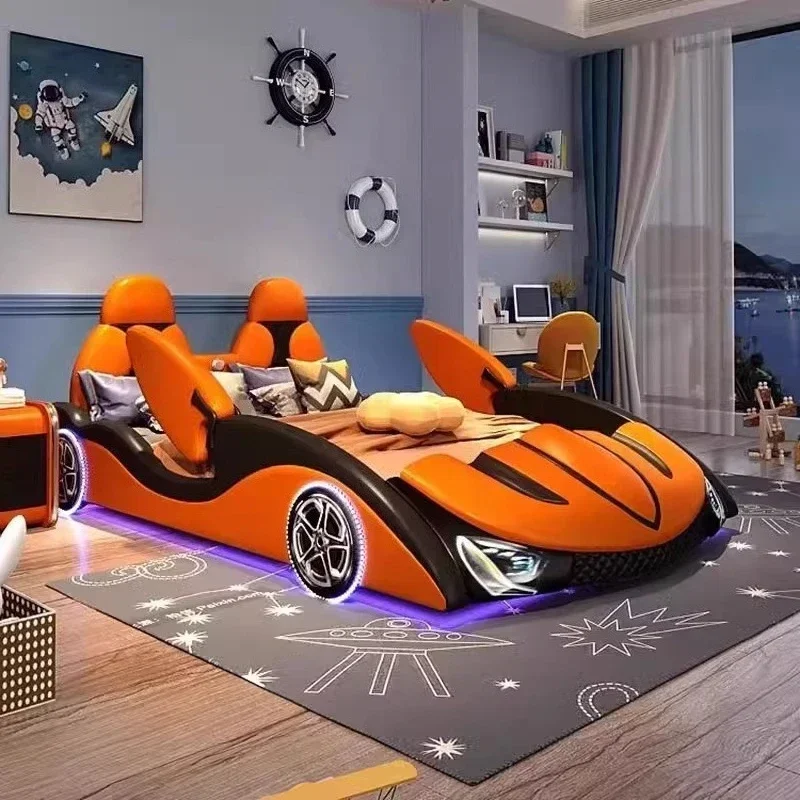 

small apartment solid wood single bed storage racing double bed150x200cm bedroom furniture﻿﻿﻿ Children's boy cartoon car bed