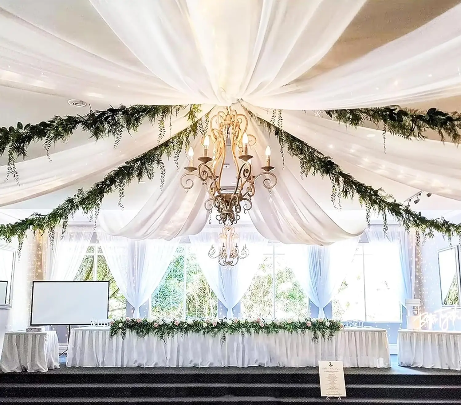 

12 Panels White Ceiling Drapes for Wedding 5ftx20ft Wedding Arch Draping Fabric Sheer Curtains Chiffon Drapery Draping for Weddi