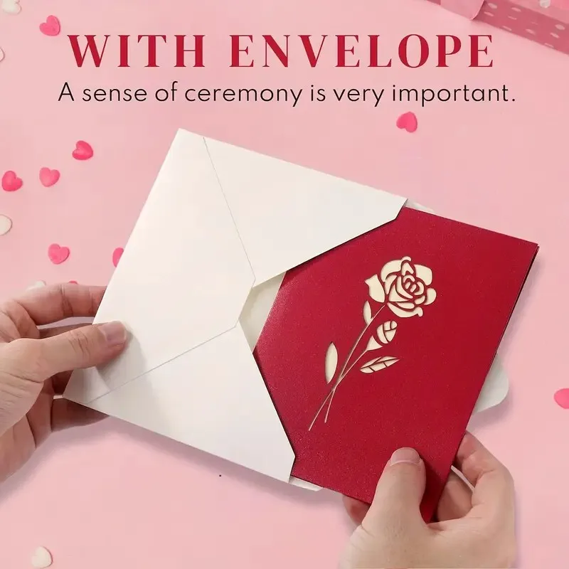 

3D Rose Greeting Card Happy Birthday Card with Envelope - Perfect for Anniversaries, Mother's Day, Weddings, and Valentine's Day