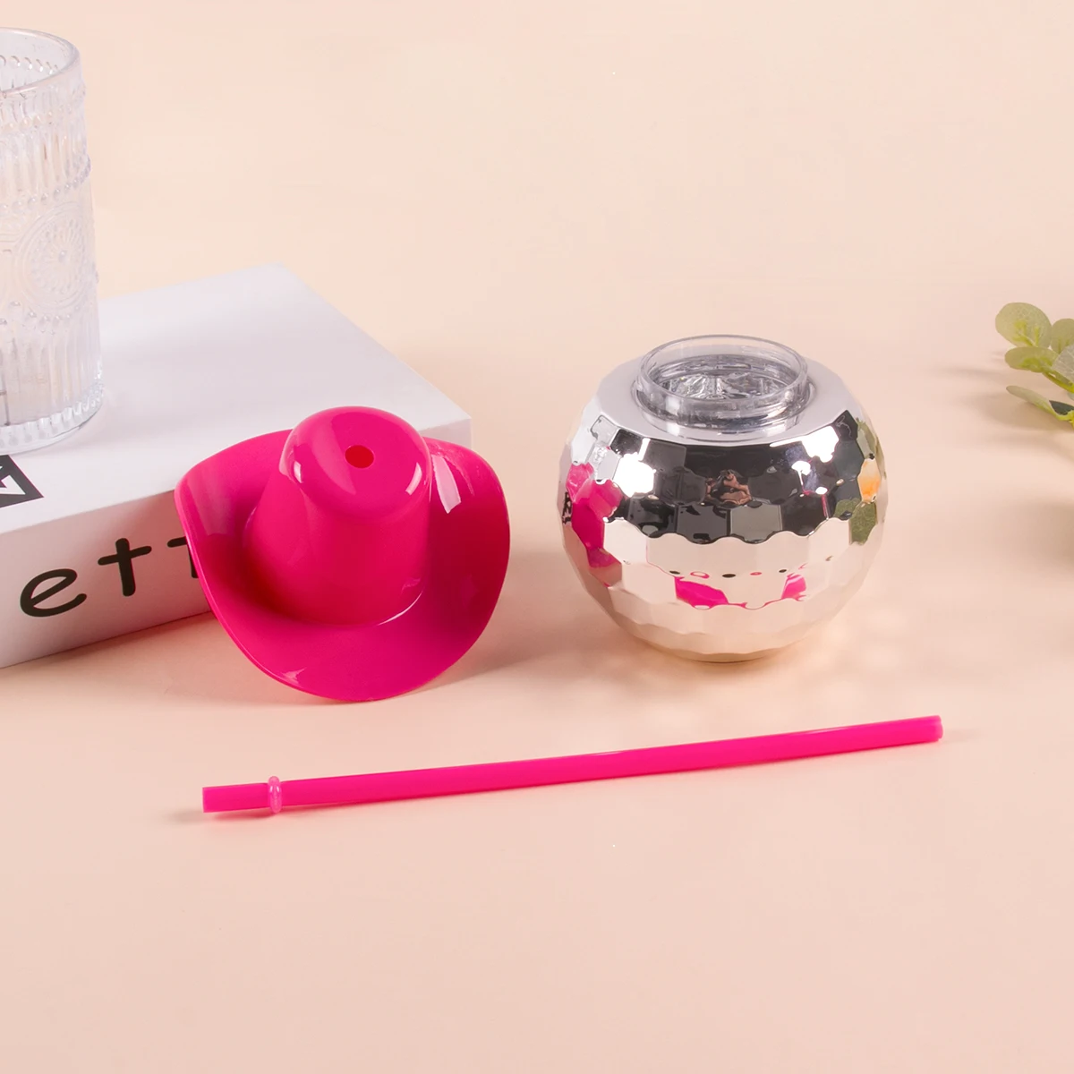 Disco Ball Cups Pink Cowgirl Hat Mirror Party Cup with Straws Bachelorette Party supplies 70s Bar Dance Disco Party Decoration
