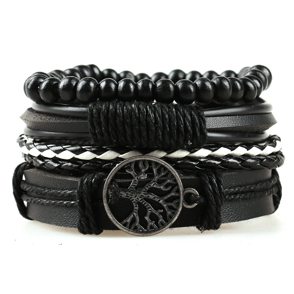 8 pièces Bracelet de mode Bracelet Viking pour hommes Bracelet à main tissé crâne main bijoux réglable en cuir ensemble Bracelet pour cuir