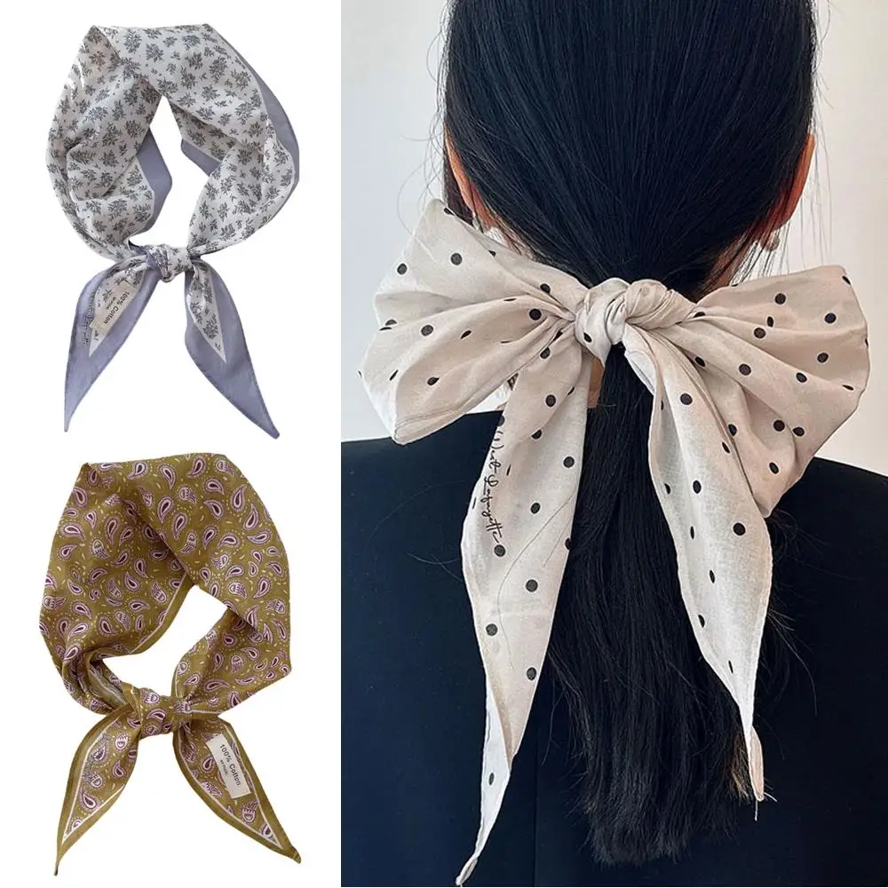 

Flower Neck Scarf Shawl Paisley Print Thin Triangular Hair Band Headband Beige Cotton Headscarf Polka Dot Triangle Scarf