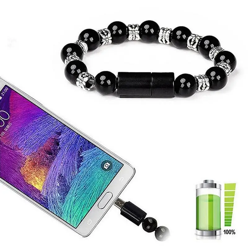 

Black Bracelet USB Charging Cord Fast Data Sync Universal iPhone iPad Micro USB Type C Compatible Mobile Phone Charger