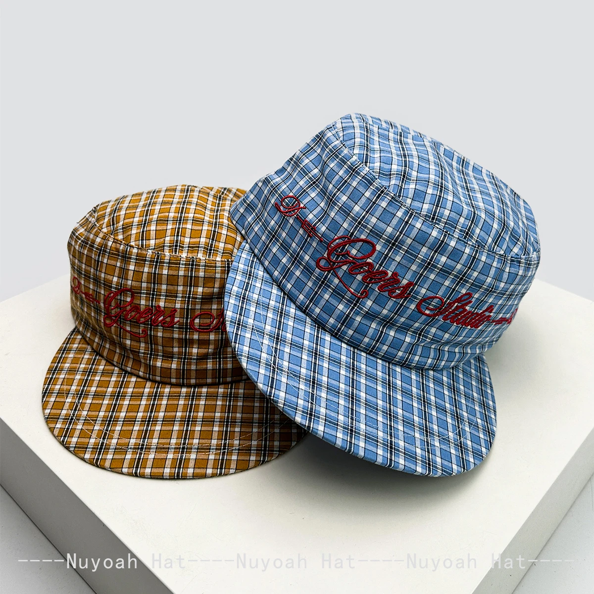 Korean Plaid Embroidered Letters Baseball Hats Sunshade Flat Top New Men Women Versatile Niche Ins Fashion Peaked Caps Personal