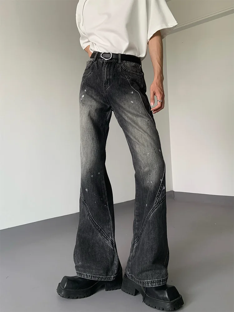 

HANY Summer Loose Fit Distred Ink Splatter Denim Jeans Men's CleanFit Vintage Waed Floor-Length Casual Straight Leg Jeans