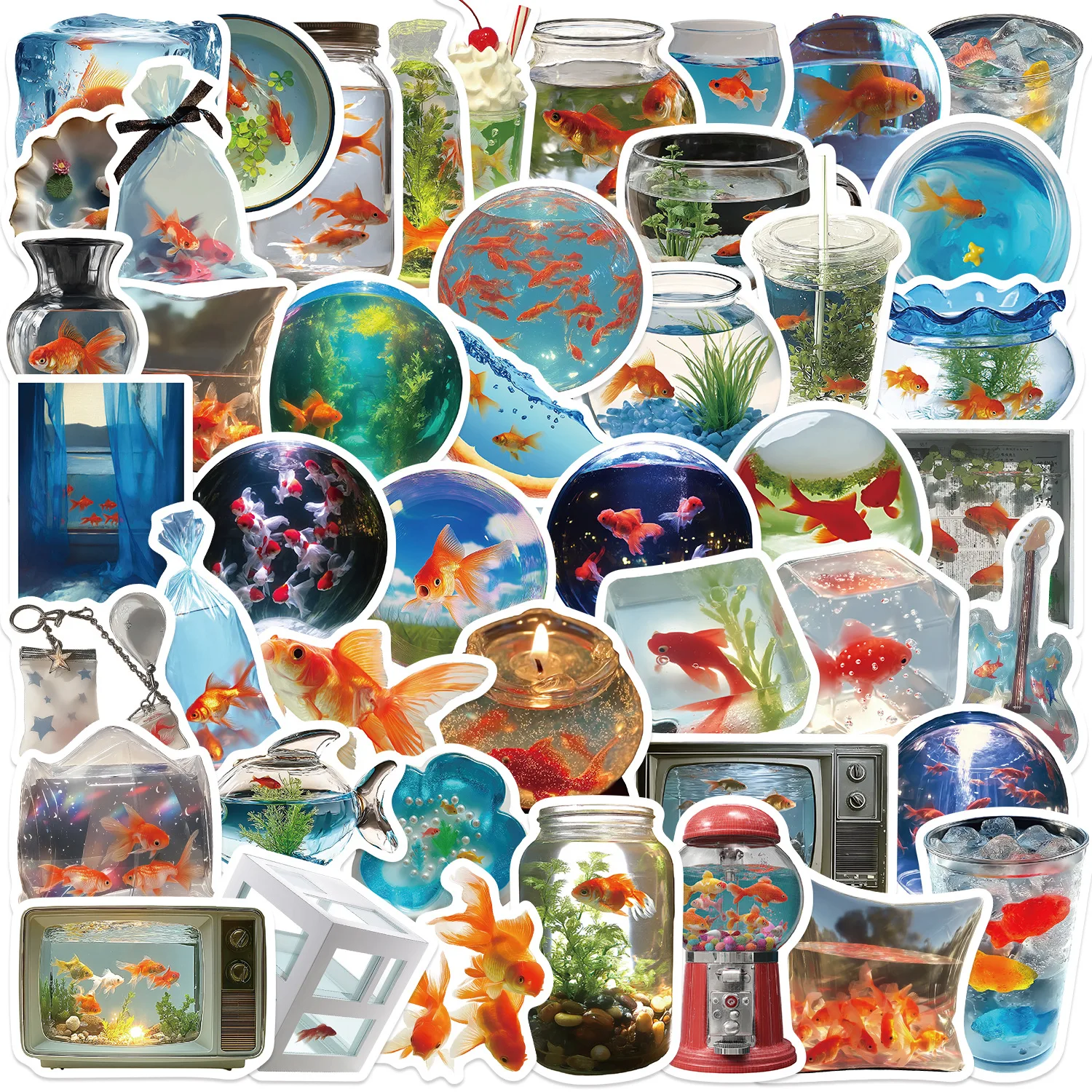 50 autocollants esthétiques Dreamcore en forme de poisson rouge, style Y2K rétro, pour aquarium, téléphone, guitare, skateboard, DIY, graffiti
