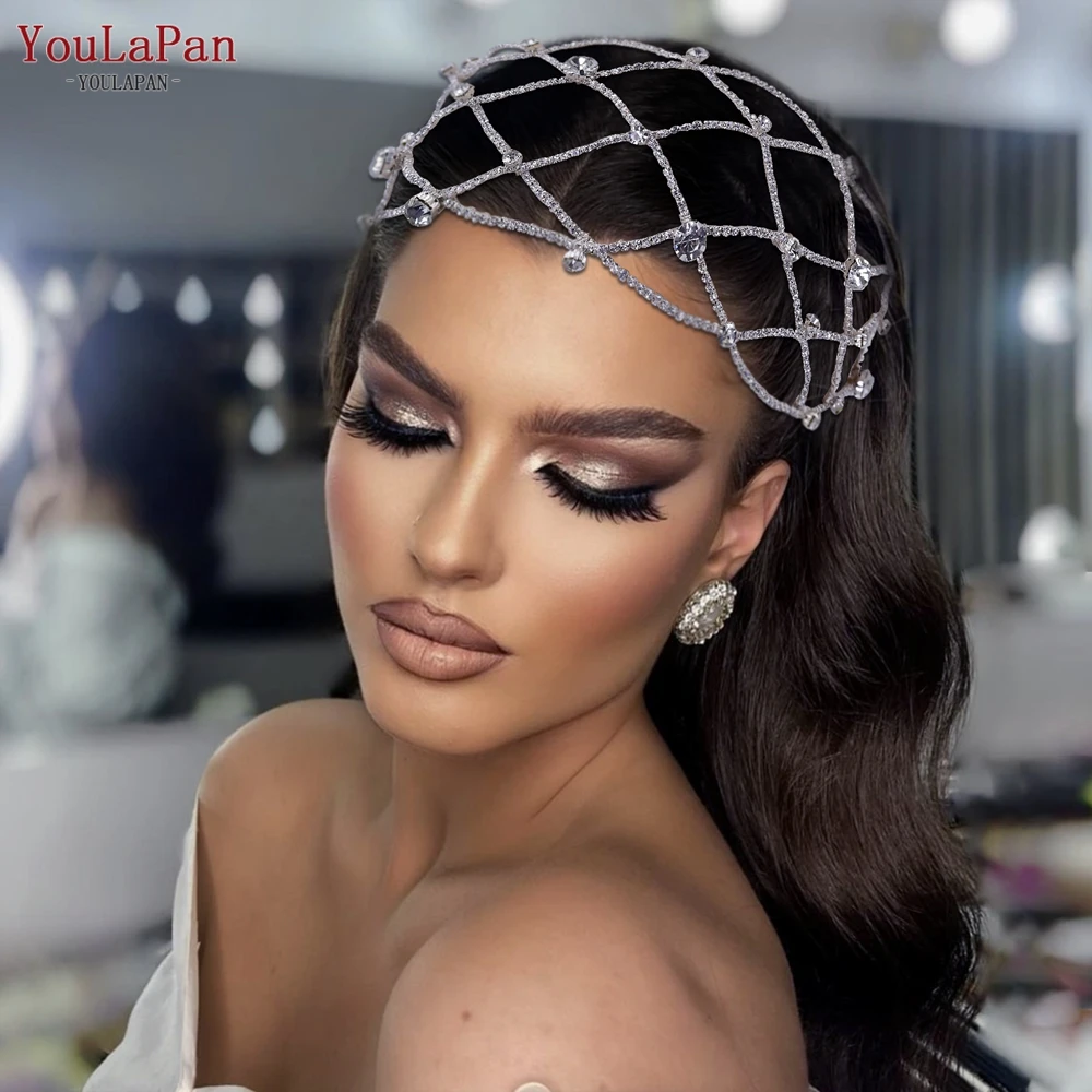 YouLaPan Rhinestone Braided Headband Hollow Mesh Hairband Atmosphere Women Headwear Shiny Jewelry Bridal Hair Accessories HP447