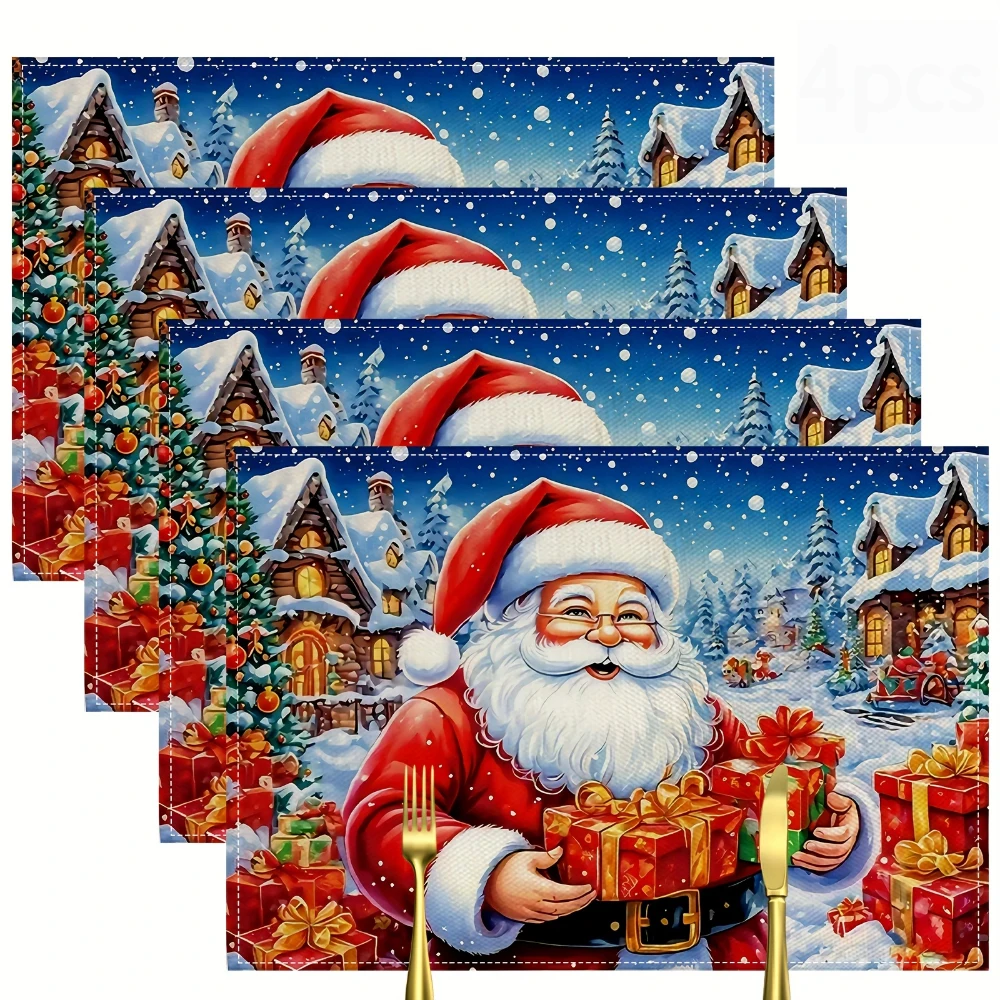 Santa Gift Winter Cabin Printed Placemats Christmas Holiday Table Decor Snowy Dinner Counter Display Festive Xmas Home gift