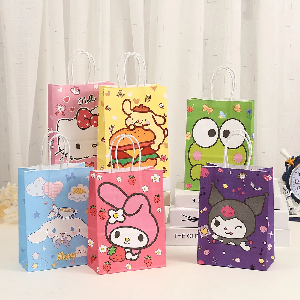 Sanrio Hello Kitty bolso de mano de papel Kraft Kuromi bolsas de mano de regalo patrón creativo de dibujos animados bolsas de papel Kraft regalo de cumpleaños para niños