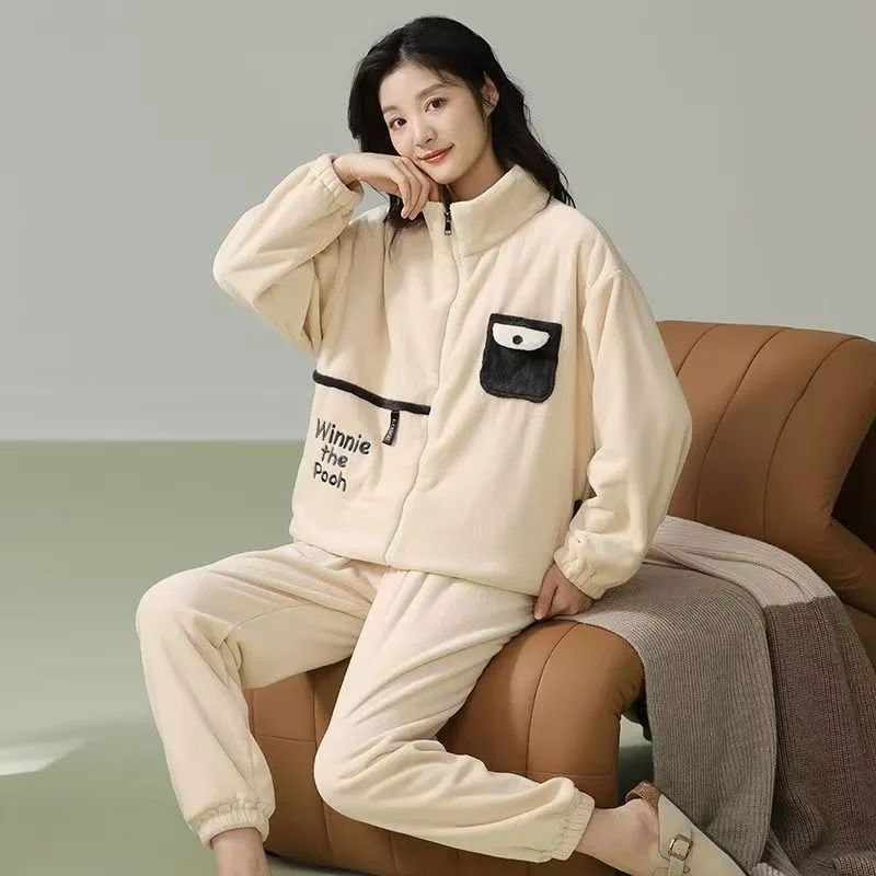 2026 New Couple Pajamas Women's Autumn and Winter Coral Fleece Men's Thickened Flannel Can Be Worn Outside  Plus Size Loungewear